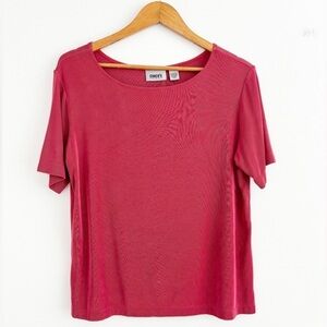 Chico’s Travelers Acetate Coral Scoop Neck Short Sleeve Top Size 3 (XL)
